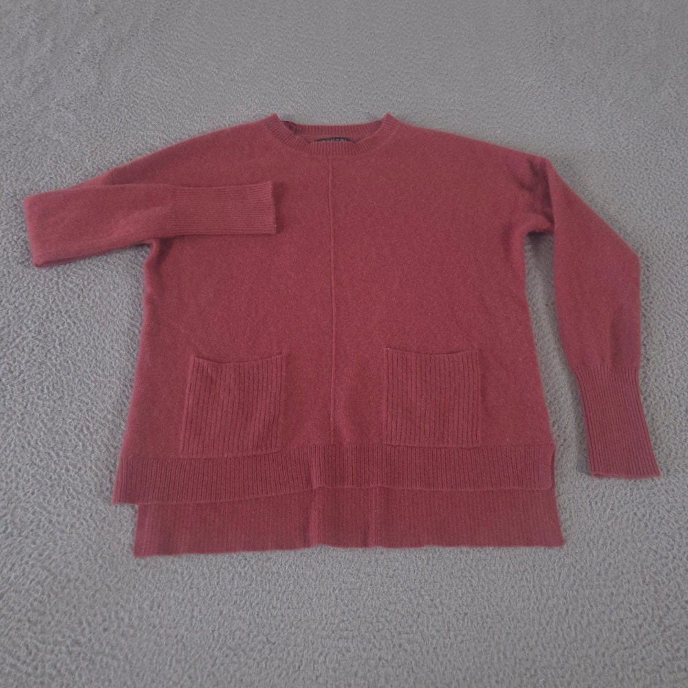 Tahari Sweater Women Medium Red Pure Luxe 100% Cashmere Pocket High Low Crewneck
